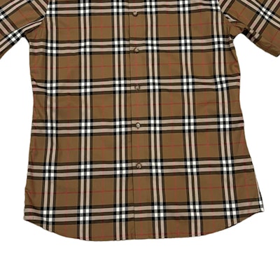 버버리 SS24 체크 프린트 반소매 캐주얼 셔츠 카키 80846901 1