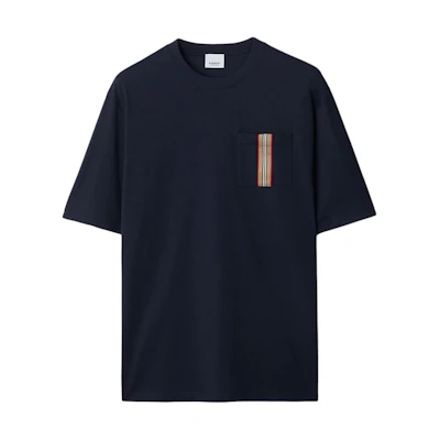 Burberry SS24 Colorblock Check Pocket Navy Blue Crewneck T-Shirt 80844201