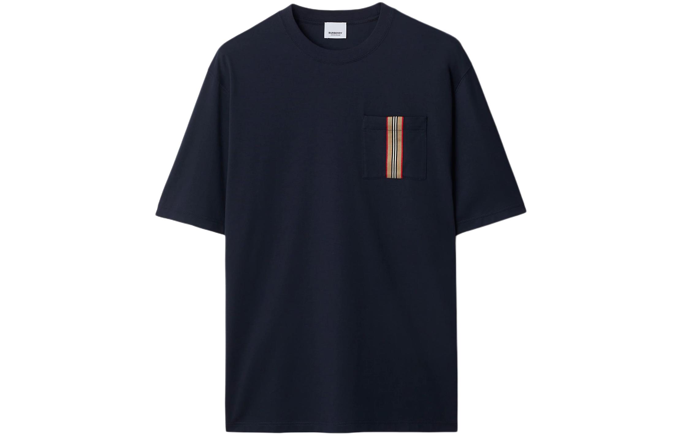 Order Burberry SS24  Colorblock Check Pocket Navy Blue Crewneck T-Shirt 80844201