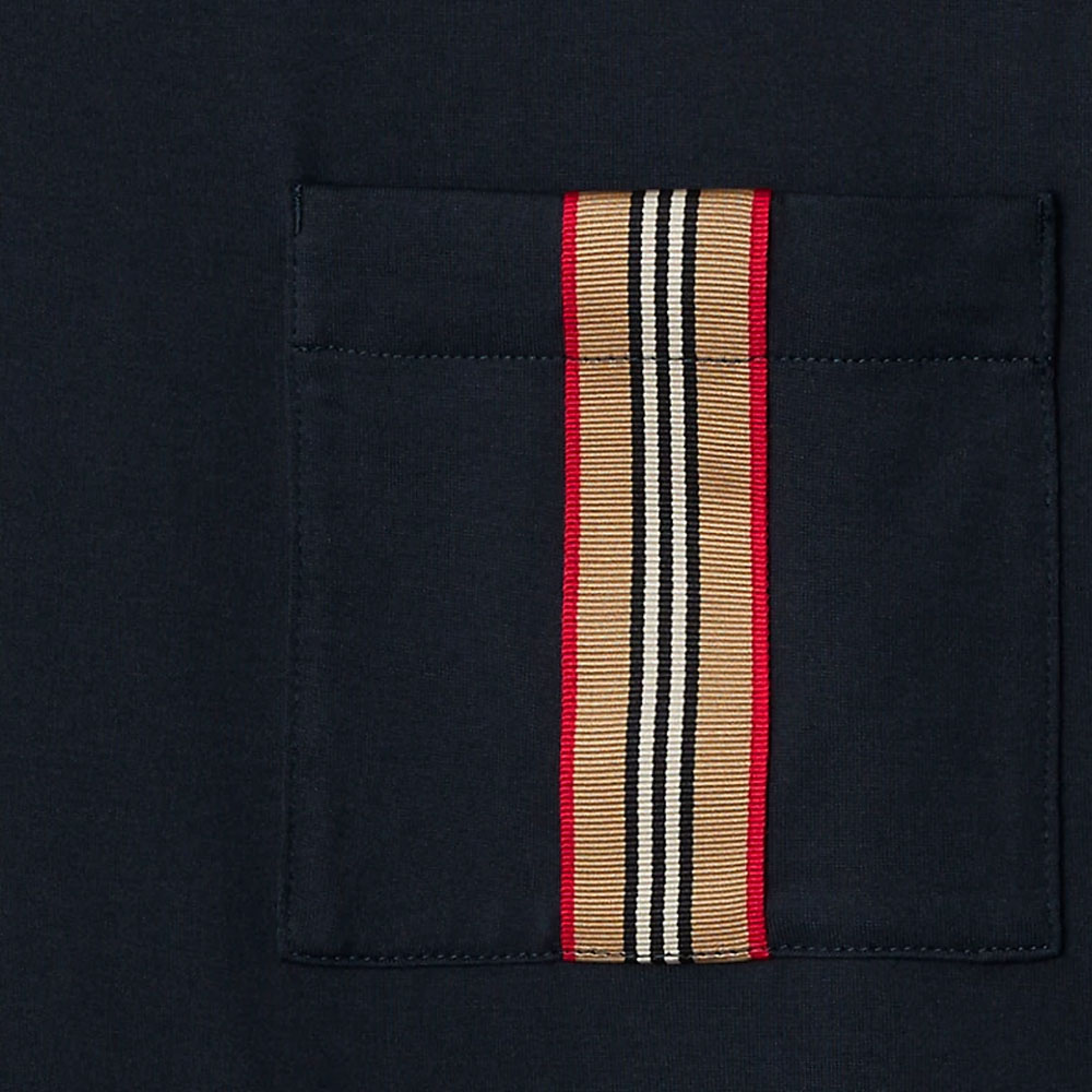 Details for Burberry SS24  Colorblock Check Pocket Navy Blue Crewneck T-Shirt 80844201