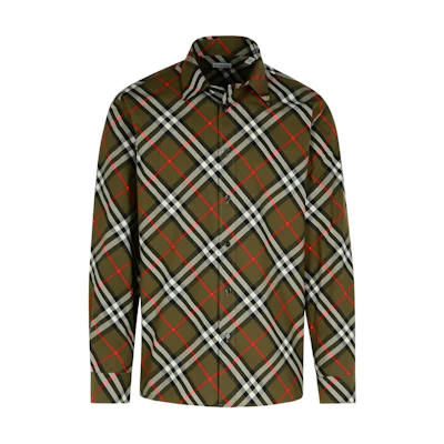 Burberry SS24 Green Check Pattern Long-Sleeve Collared Shirt 80953361