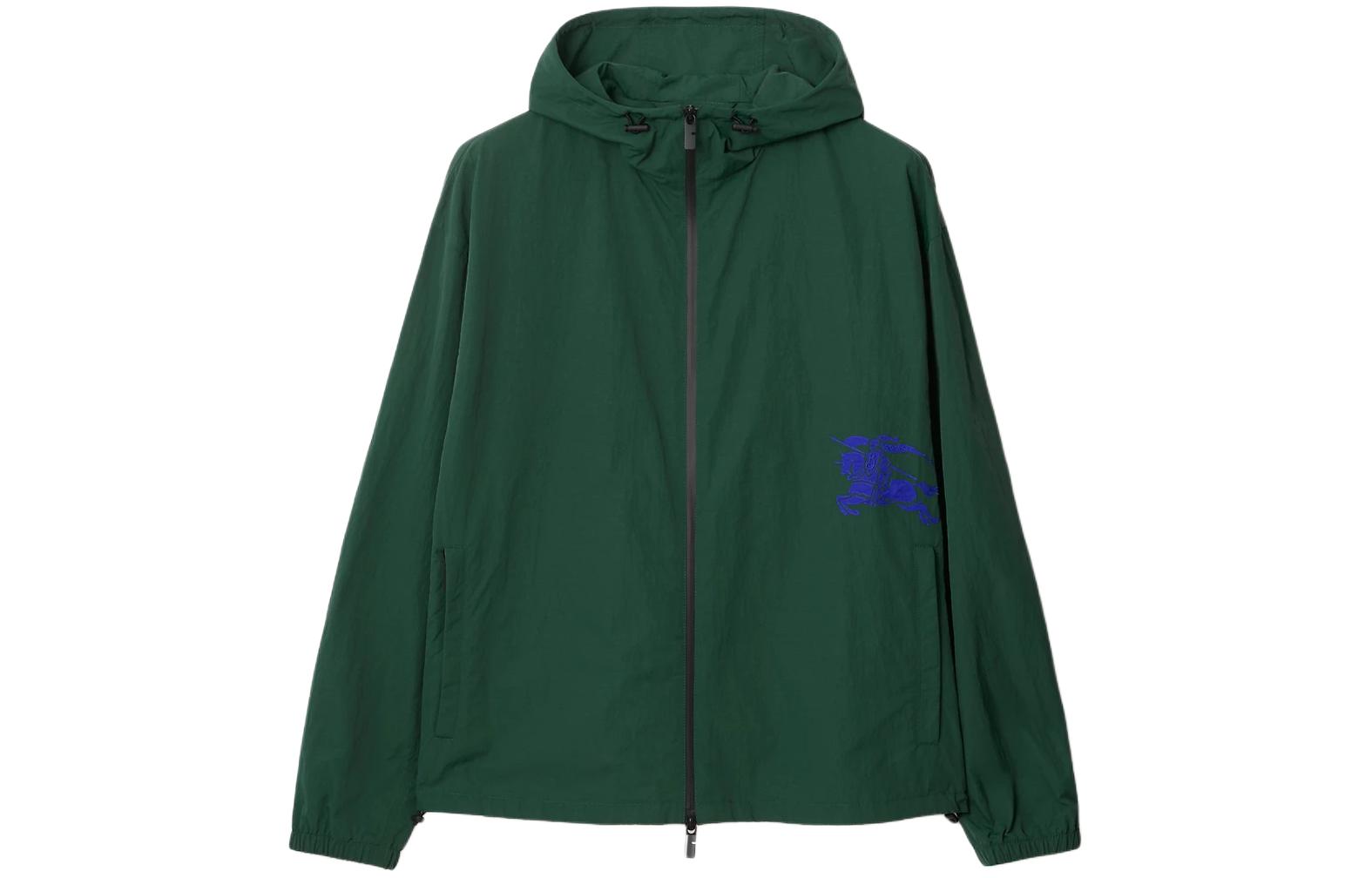 Burberry SS24  Green Logo Print Hooded Zip-Up Jacket. 80890951