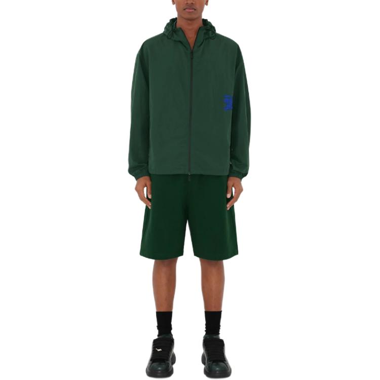 Shop 博柏利 SS24 绿色印花连帽拉链夹克. 80890951