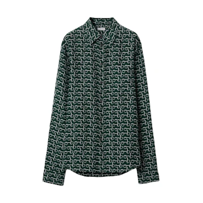 Burberry SS24 Green Print Shirt with B-Buckle and Pointed Collar. 80878531