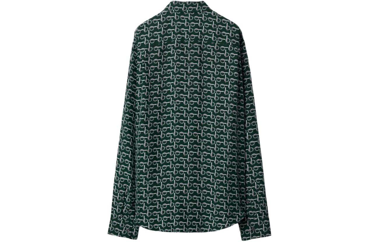 Lookbook Burberry SS24  Green Print Shirt with B-Buckle and Pointed Collar. 80878531