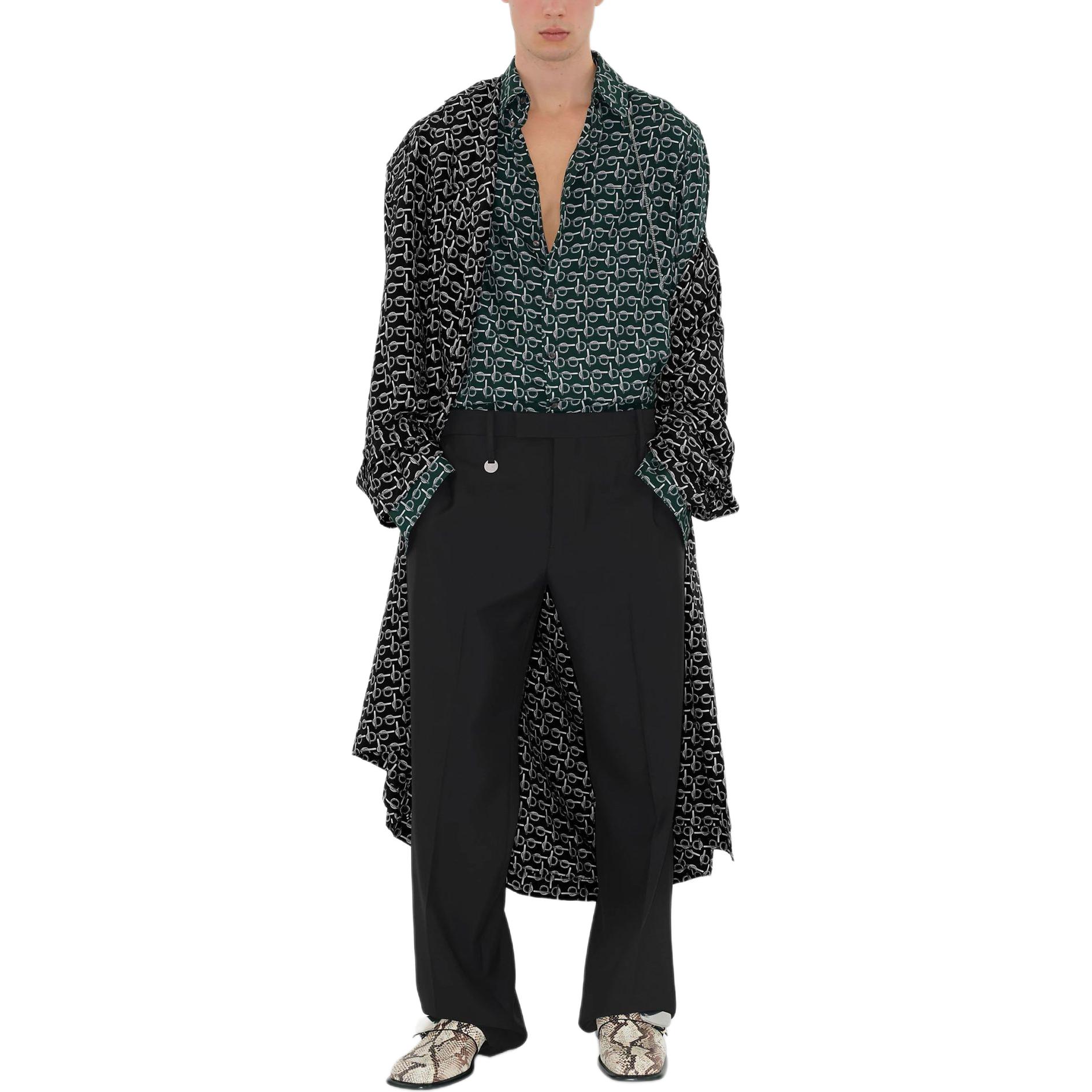 Details for Burberry SS24  Green Print Shirt with B-Buckle and Pointed Collar. 80878531