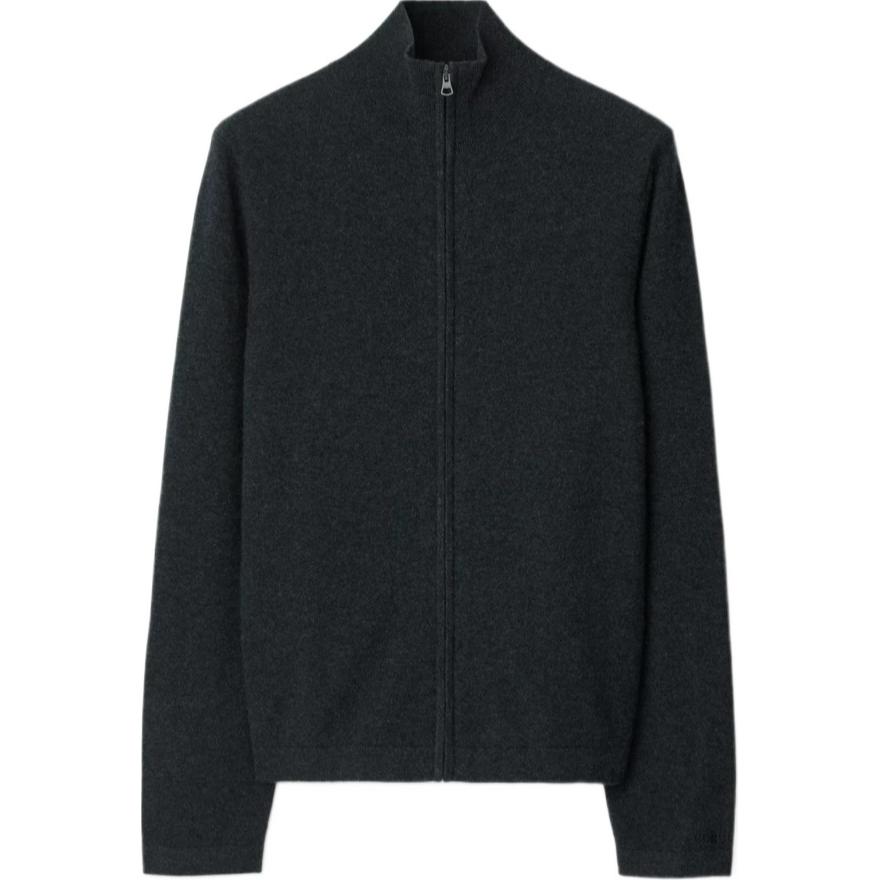 Burberry SS24  Grey Cashmere Zip-Up Stand Collar Sweater 80991611