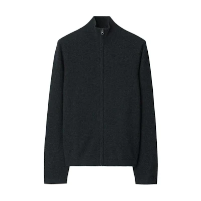 Burberry SS24 Grey Cashmere Zip-Up Stand Collar Sweater 80991611