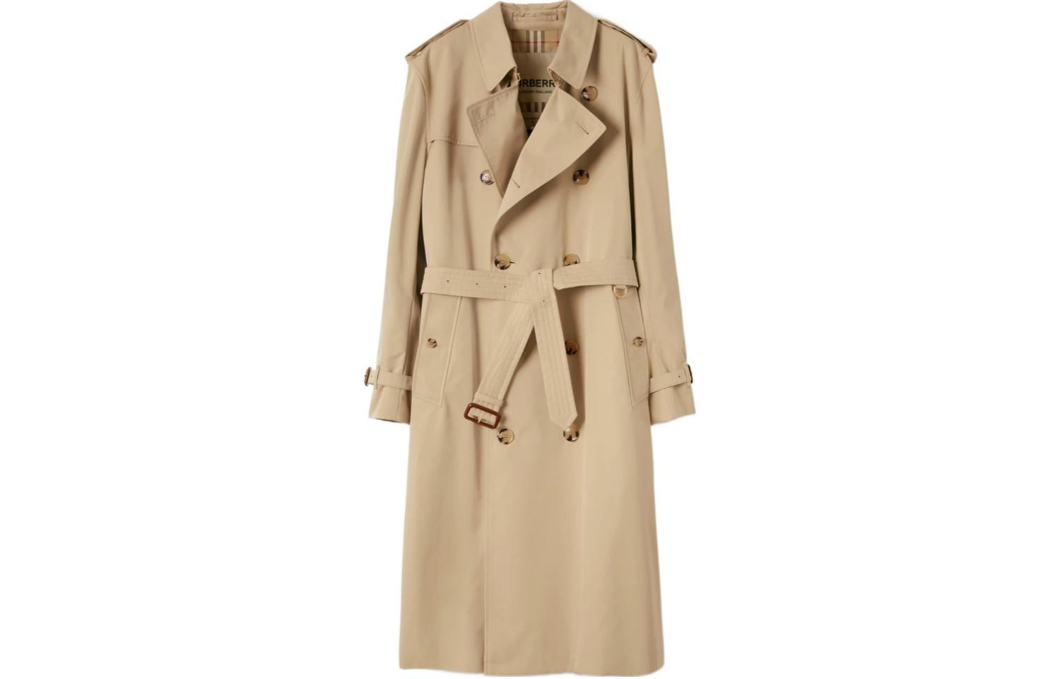 Burberry SS24  Honey Double-Breasted Long Trench Coat Solid Color. 80793851