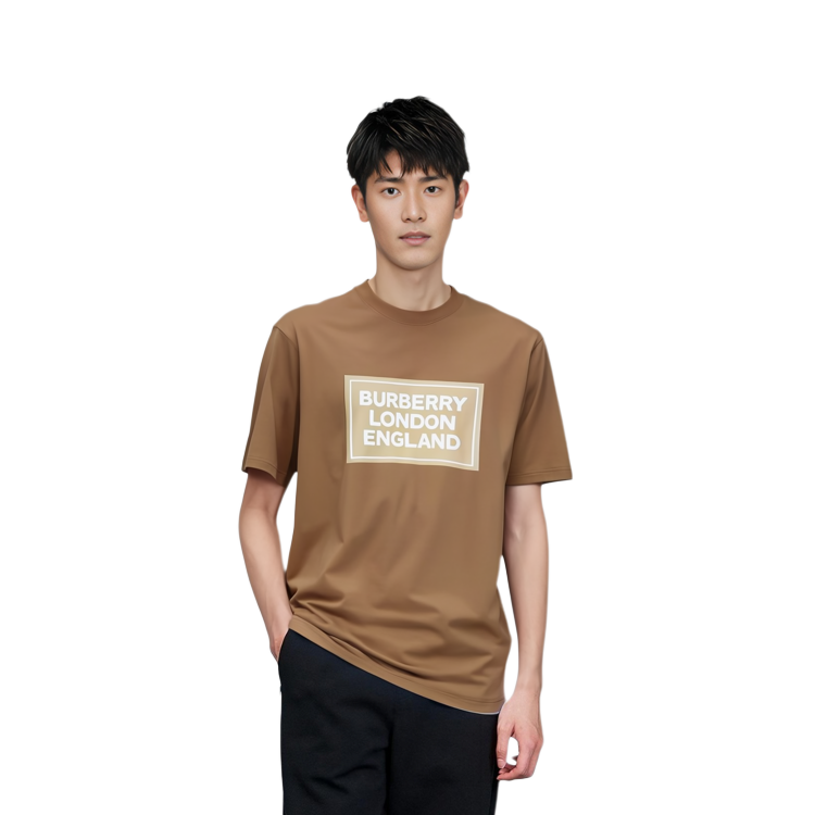 Purchase Burberry SS24  Light Brown Logo Crew Neck Short Sleeve T-Shirt. 80843401