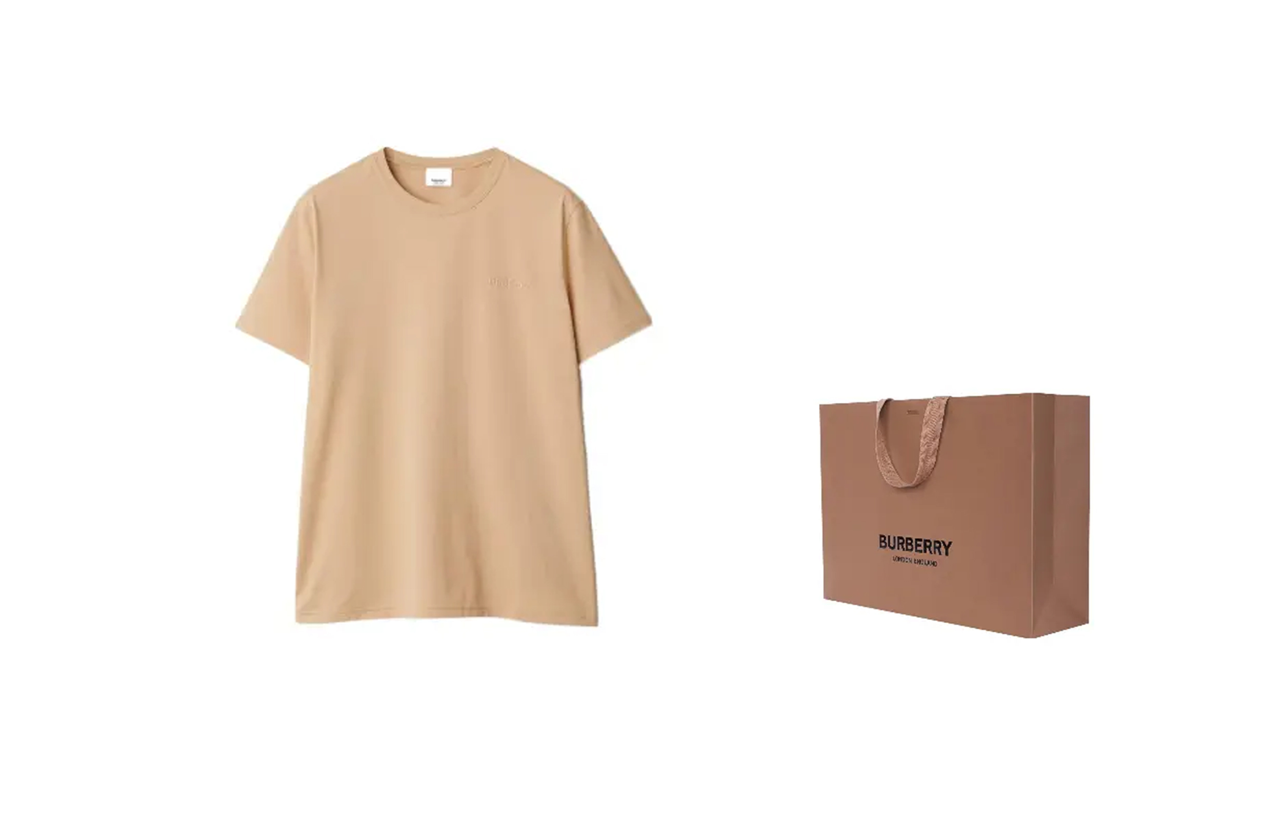 Shop Burberry SS24 Kaos Crewneck Logo Bordir Kuning Coklat Muda. 80843601