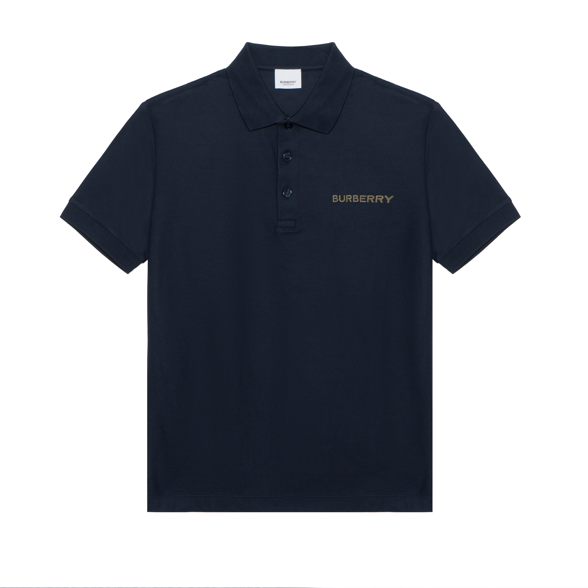 Burberry SS24  Logo Embroidered Navy Blue Polo Shirt. 80844371
