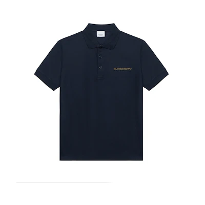 Burberry SS24 Logo Embroidered Navy Blue Polo Shirt. 80844371