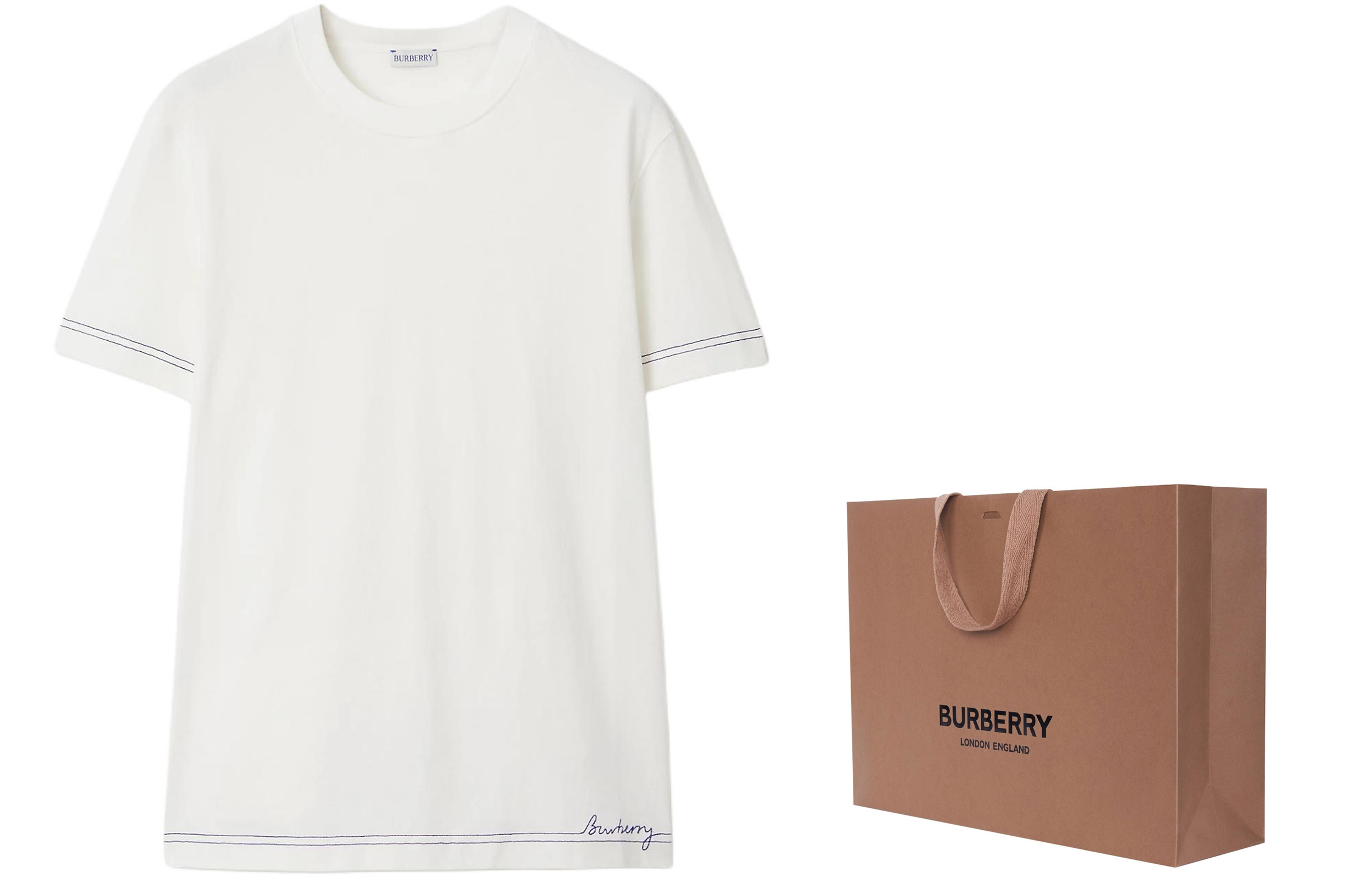 Shop 버버리 SS24 로고 스트라이프 프린트 크루넥 티셔츠 화이트. 80905421