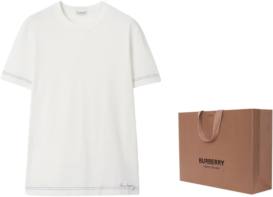 버버리 SS24 로고 스트라이프 프린트 크루넥 티셔츠 화이트. 80905421 Shop 버버리 SS24 로고 스트라이프 프린트 크루넥 티셔츠 화이트. 80905421