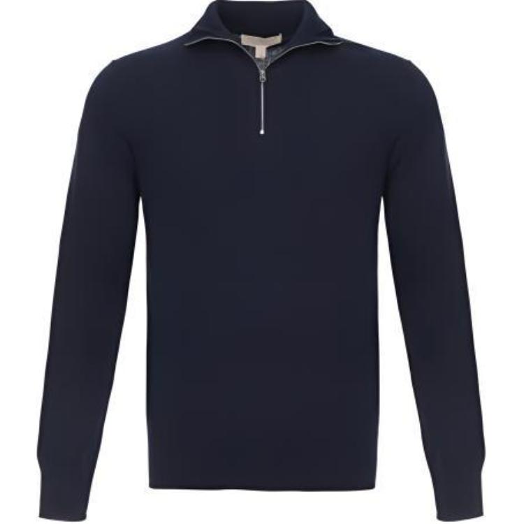 Buy Burberry SS24  Navy Blue Knit Long-Sleeve Polo with Zipper. 40593791