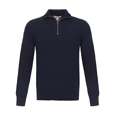 Burberry SS24 Navy Blue Knit Long-Sleeve Polo with Zipper. 40593791