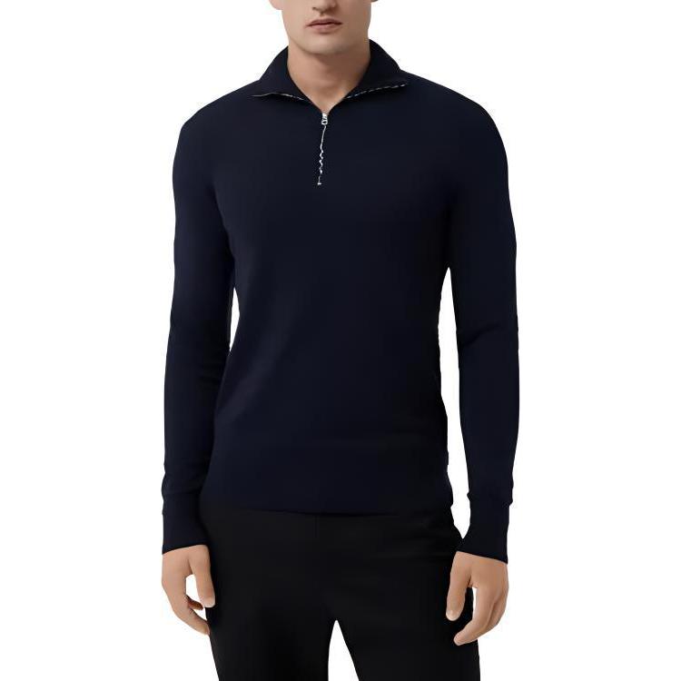 Lookbook Burberry SS24  Navy Blue Knit Long-Sleeve Polo with Zipper. 40593791
