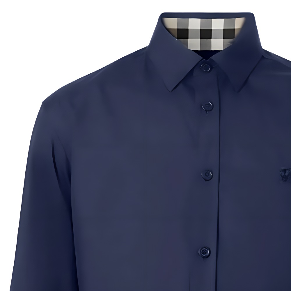 Lookbook Burberry SS24  Navy Blue Logo Embroidered Long Sleeve Shirt. 80667651