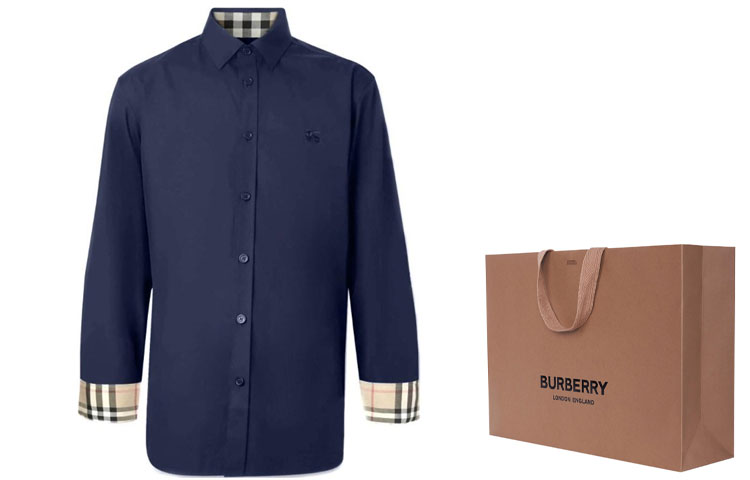 Cheap Burberry SS24  Navy Blue Logo Embroidered Long Sleeve Shirt. 80667651