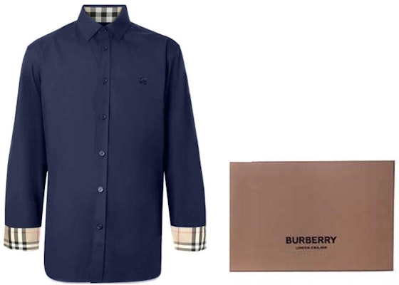 Burberry SS24 Baju Lengan Panjang Biru Navy dengan Sulaman Logo. 80667651 1
