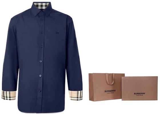 Burberry SS24 Baju Lengan Panjang Biru Navy dengan Sulaman Logo. 80667651 2