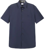 Burberry SS24 Navy Blue Short Sleeve Shirt with Logo Embroidery. 80795951 Burberry SS24 Navy Blue Short Sleeve Shirt with Logo Embroidery. 80795951