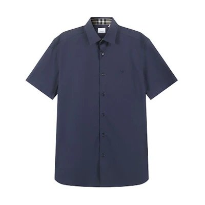 Burberry SS24 Navy Blue Short Sleeve Shirt with Logo Embroidery. 80795951