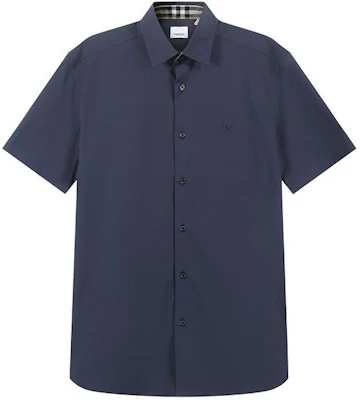 Burberry SS24 Navy Blue Short Sleeve Shirt with Logo Embroidery. 80795951 Order Burberry SS24 Navy Blue Short Sleeve Shirt with Logo Embroidery. 80795951