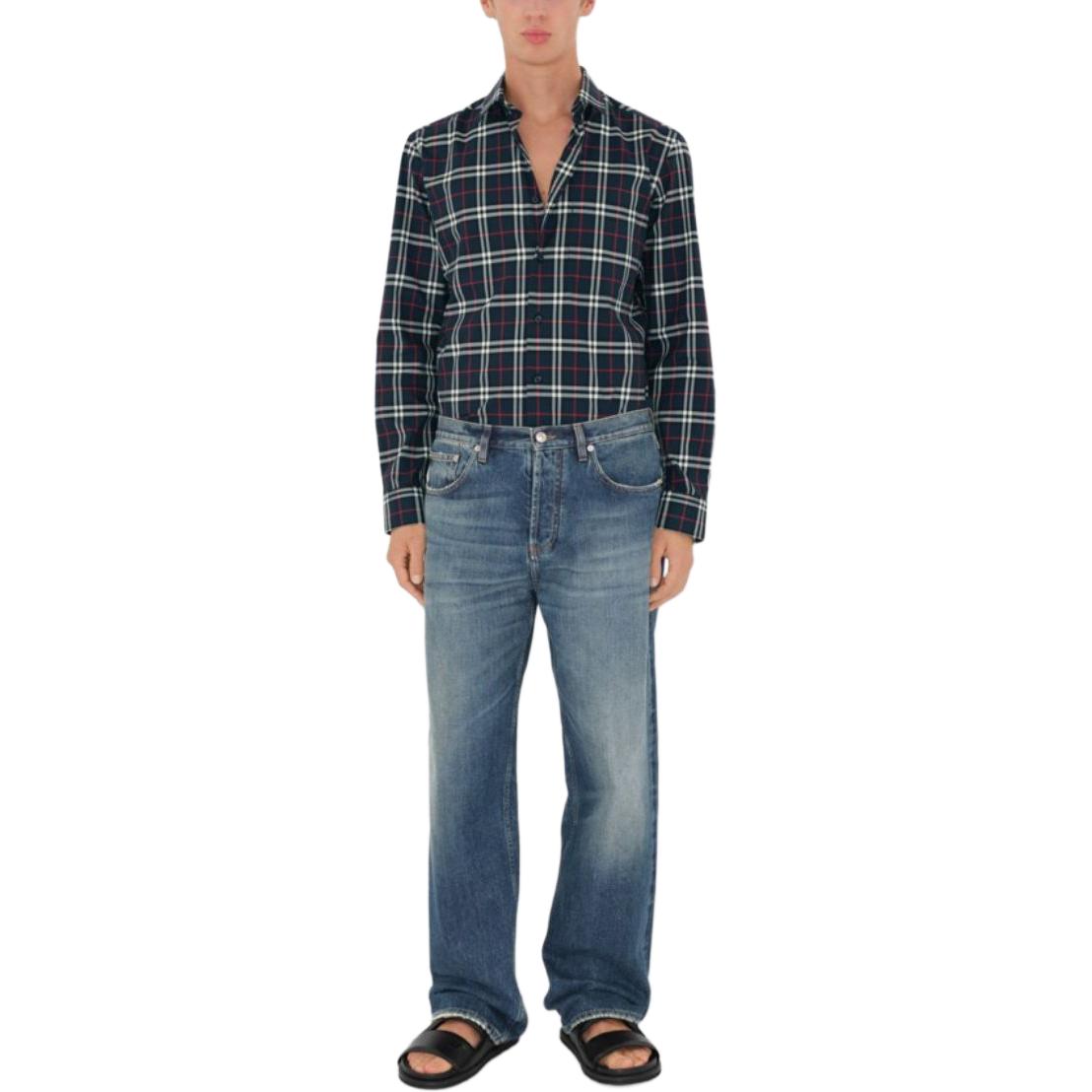 Burberry SS24  Navy Slim-Fit Check Print Long-Sleeve Shirt. 80732201 圖 4