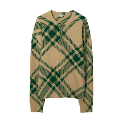 Burberry SS24 Oversized Ivy Green Check Pattern Knit Sweater. 80830791
