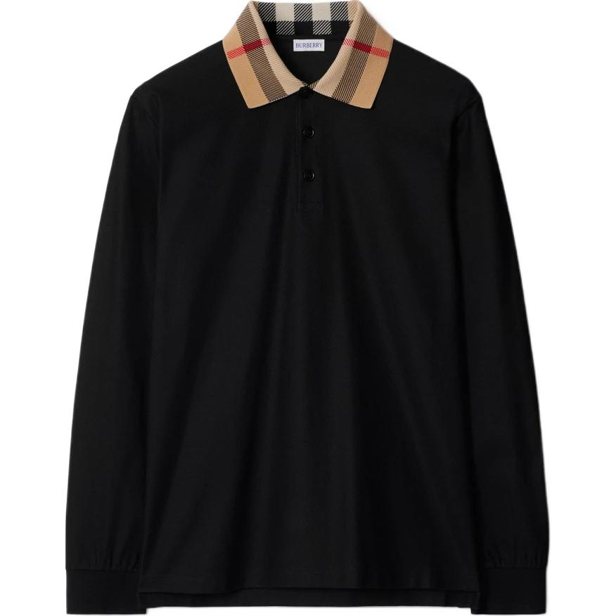 Burberry SS24  Ribbed Knit Long Sleeve Polo Shirt Black 80988121