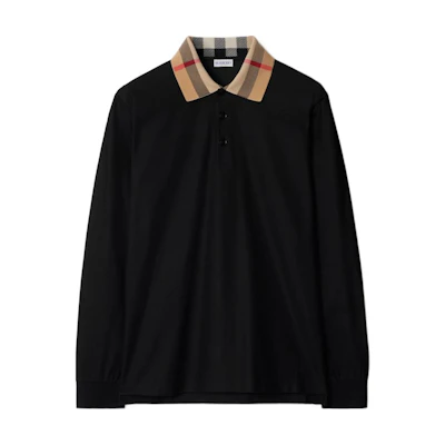 Burberry SS24 Ribbed Knit Long Sleeve Polo Shirt Black 80988121