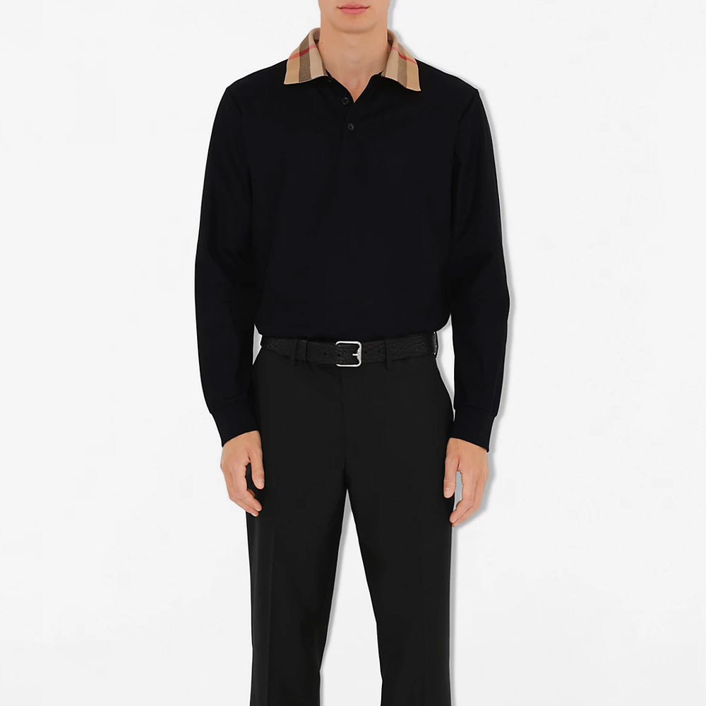 Lookbook Burberry SS24  Ribbed Knit Long Sleeve Polo Shirt Black 80988121