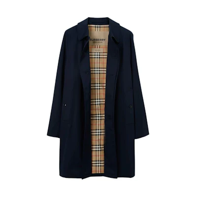 Burberry SS24 Solid Button-Up Collar Long Coat Navy Blue 80793951