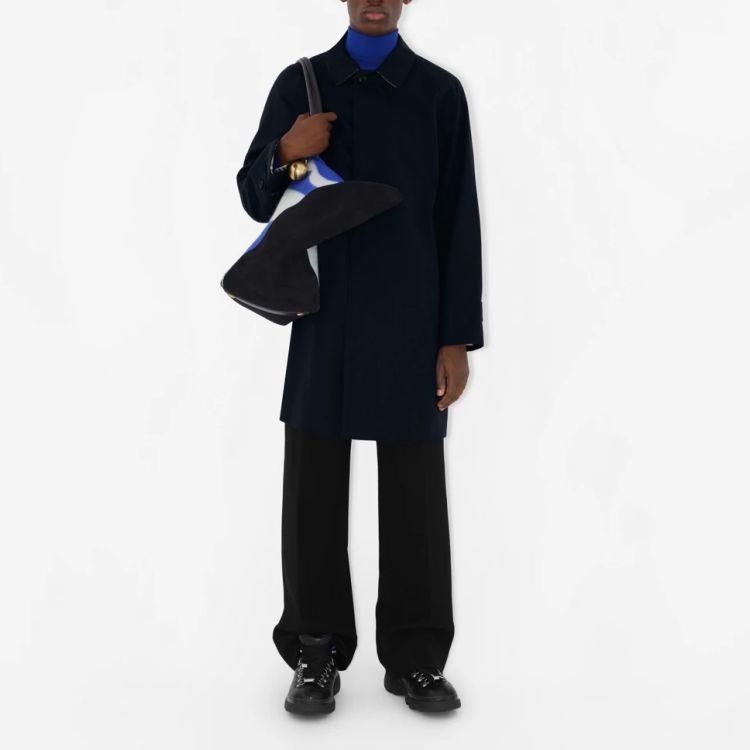 Shop Abrigo Largo Burberry SS24 Azul Marino Botones y Cuello Camisero. 80793951