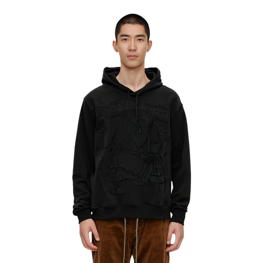 Sizing バーバリー SS24 無地 ドローストリングパーカー ブラック 80982141