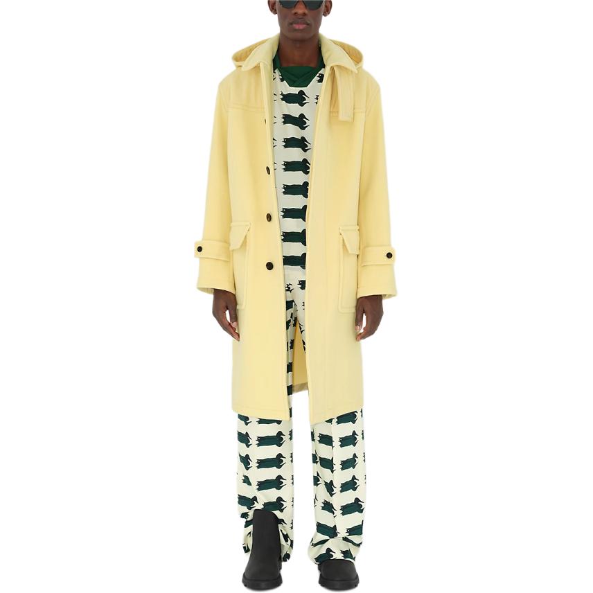 Shop Burberry SS24 Abrigo Duffel Sólido con Capucha Color Amarillo Daffodil 80825941
