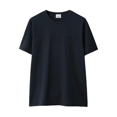 Burberry SS24 Solid Color Embroidered Logo Crew Neck T-Shirt Navy Blue. 80843641