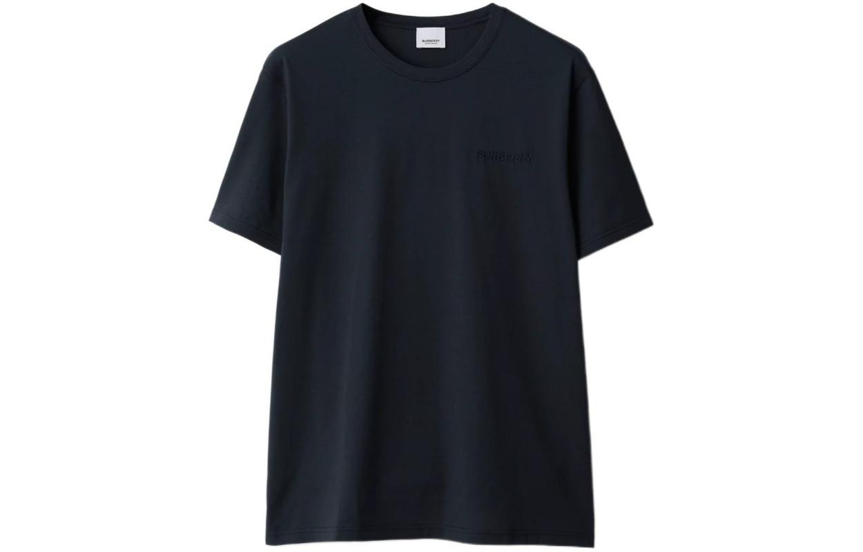 Order Burberry SS24 Baju-T Leher Bulat Navy Blue Logo Sulam Warna Solid. 80843641