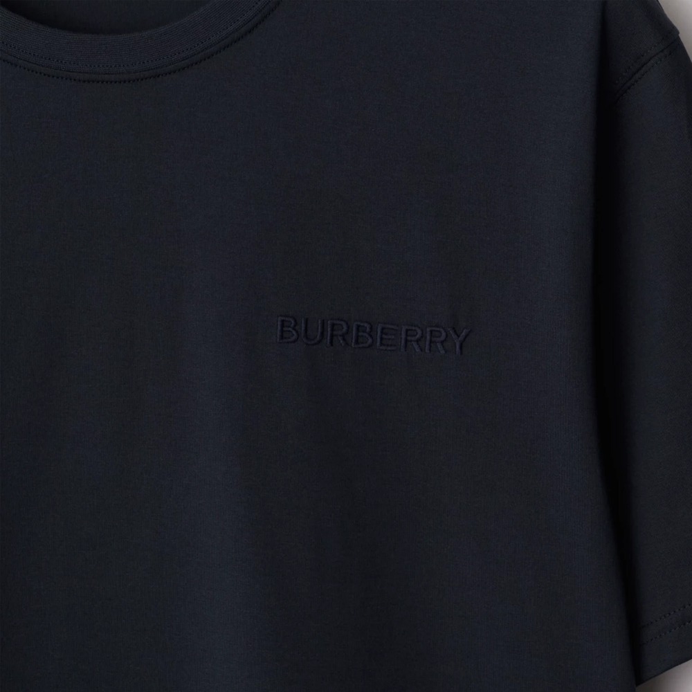 Purchase Burberry SS24 Baju-T Leher Bulat Navy Blue Logo Sulam Warna Solid. 80843641