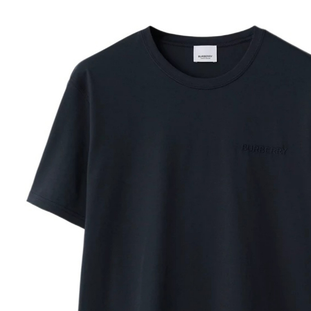 Details for Burberry SS24 Baju-T Leher Bulat Navy Blue Logo Sulam Warna Solid. 80843641