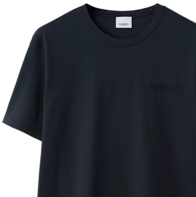 Burberry SS24 Baju-T Leher Bulat Navy Blue Logo Sulam Warna Solid. 80843641 Details for Burberry SS24 Baju-T Leher Bulat Navy Blue Logo Sulam Warna Solid. 80843641