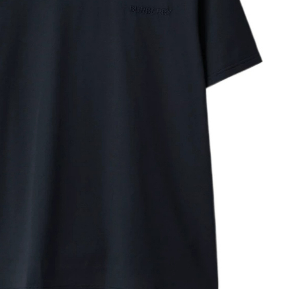 Cheap Burberry SS24 Baju-T Leher Bulat Navy Blue Logo Sulam Warna Solid. 80843641