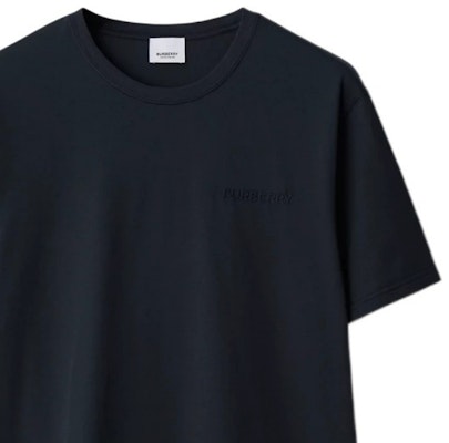 Burberry SS24 Baju-T Leher Bulat Navy Blue Logo Sulam Warna Solid. 80843641 1