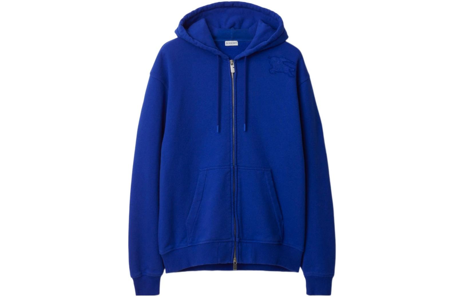 Burberry SS24  Solid Color Patch Zip-Up Hoodie Blue 80849821