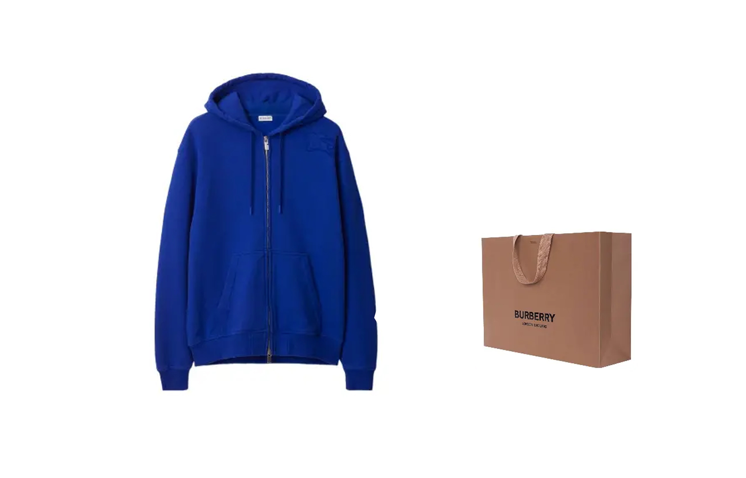 Shop Sudadera con Cremallera Azul Burberry SS24 Color Sólido Patch. 80849821