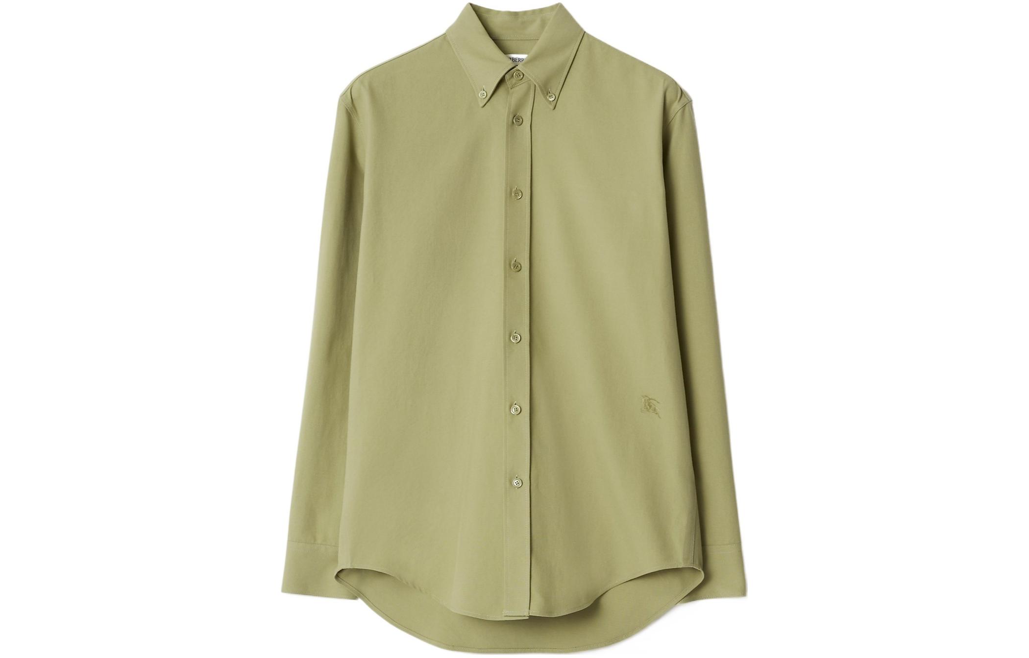 Burberry SS24  Solid Color Point Collar Long Sleeve Shirt Green 80823031