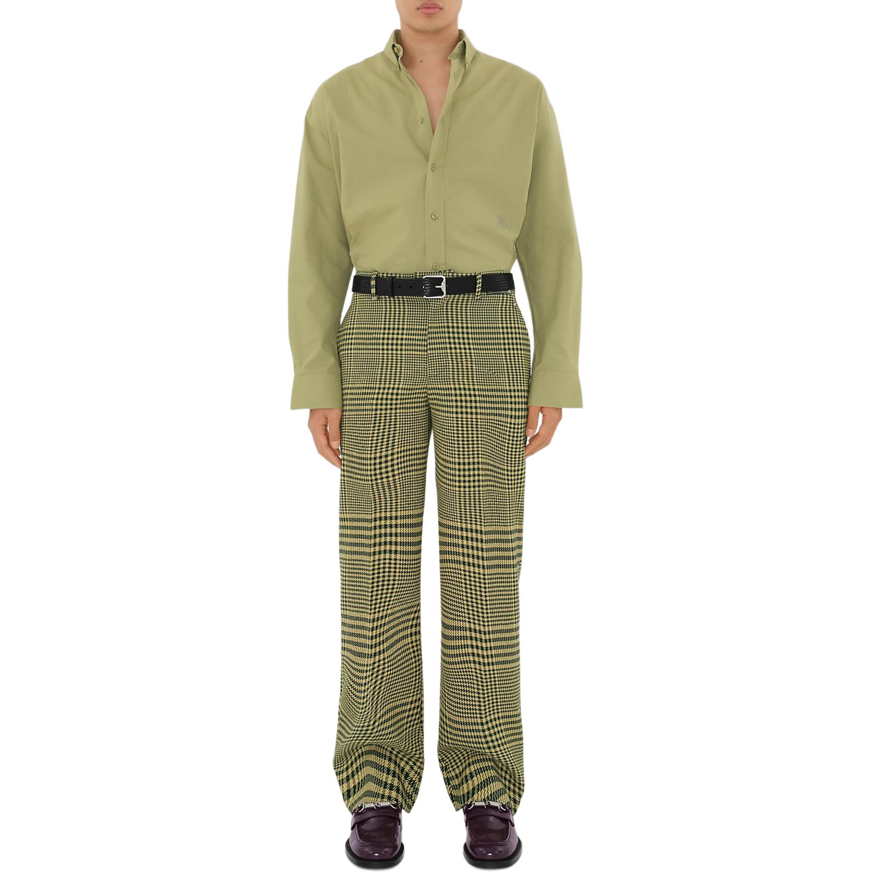 Shop 버버리 SS24 솔리드 컬러 포인트 카라 그린 긴팔 셔츠 80823031