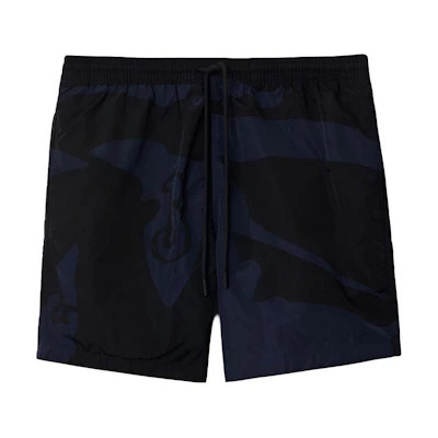 Burberry SS24 Solid Mid-Waist Straight-Leg Beach Shorts Navy Blue 80960331